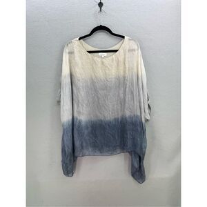 H Trend Made in Italy Womens Blue Cream Ombré Dye Oversized Blouse Top Small
